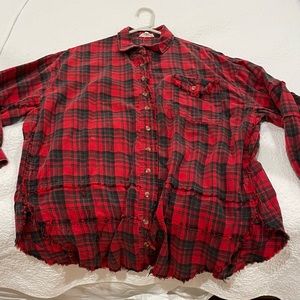 Easel red plaid oversized shirt.